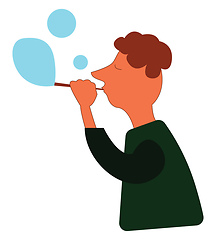 Image showing A boy blowing a bubble, vector color illustration.