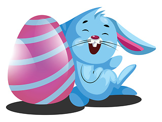 Image showing Decorated Easter egg and little blue rabbit illustration web vec
