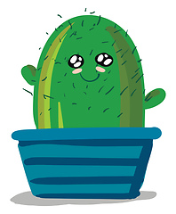 Image showing A happy cactus plant emoji with two arms in a blue pot vector co