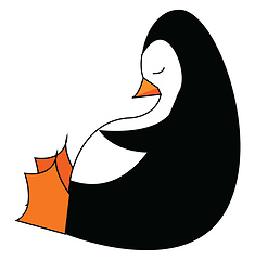Image showing A sitting cute penguin expressing sadness vector color drawing o