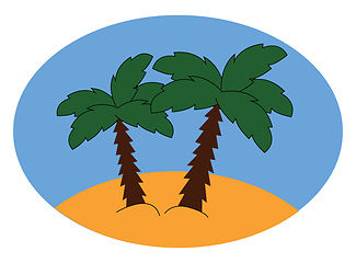 Image showing The scenic view of a landscape with two palm trees looks beautif