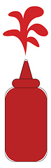 Image showing Cartoon ketchup bottle splashes red sauce over white background 