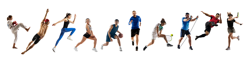 Image showing Collage of different professional sportsmen, fit people in action and motion isolated on white background. Flyer.
