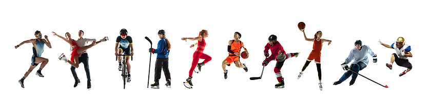 Image showing Collage of 9 different professional sportsmen, fit people in action and motion isolated on white background. Flyer.