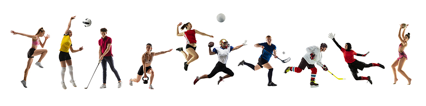 Image showing Collage of different professional sportsmen, fit people in action and motion isolated on white background. Flyer.