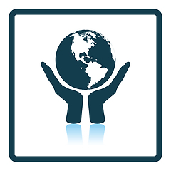 Image showing Hands holding planet icon