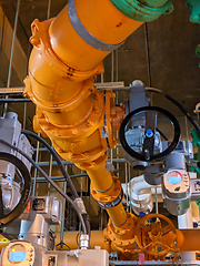 Image showing Pipes and sewage pumps at industrial wastewater treatment plant