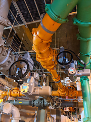 Image showing Pipes and sewage pumps at industrial wastewater treatment plant