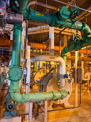 Image showing Pipes and sewage pumps at industrial wastewater treatment plant