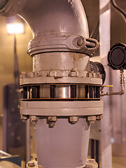 Image showing Pipes and sewage pumps at industrial wastewater treatment plant