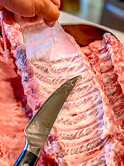 Image showing raw seasoned bbq ribs ready for cooking