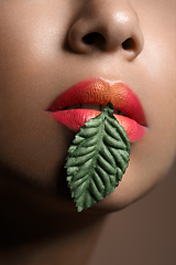 Image showing beautiful woman lips closeup