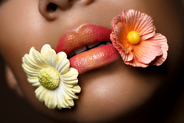 Image showing beautiful woman lips closeup