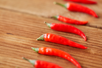 Image showing red chili or cayenne pepper on wooden boards