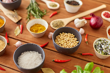 Image showing spices, onion, garlic, pine nuts and chili peppers