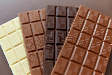 Image showing different kinds of chocolate on brown background