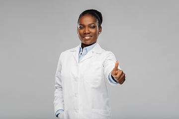 Image showing african american female doctor showing thumbs up