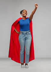 Image showing happy african american woman in red superhero cape