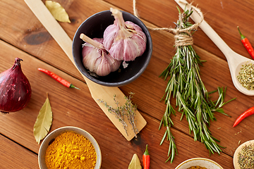 Image showing spices, onion, garlic and red hot chili peppers