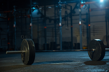 Image showing Barbell for weightlifting in gym