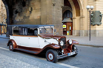 Image showing Famous historic red car Praga in Prague street