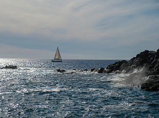 Image showing sail boat at horizon line