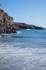 Image showing beautiful wild beach with black sand