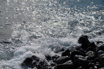 Image showing beautiful wild beach with black sand