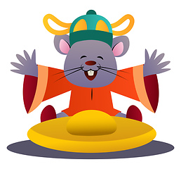 Image showing Cartoon mouse holding hat vector illustartion on white backgroun