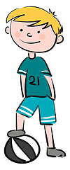 Image showing Clipart of a blonde boy with his foot on a ball vector or color 