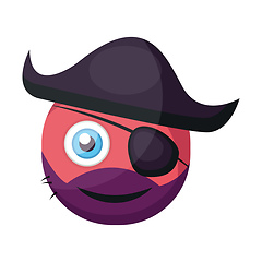 Image showing Pirate pink round emoji with eye patch and pirate hat vector ill