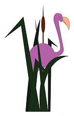 Image showing Flamingo among grasses vector or color illustration