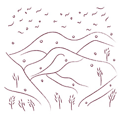 Image showing Hilly area with birds landscape drawings vector or color illustr