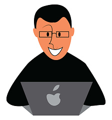 Image showing Boy with glasses working on laptop with a smile illustration pri