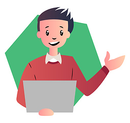 Image showing Cartoon man with laptop vector illustartion on white background