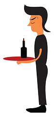 Image showing A waiter in his black uniform is about to serve a drink to one o