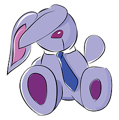 Image showing A big ear rabbit toy wearing a blue neck tie vector color drawin