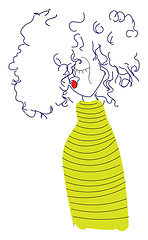 Image showing A girl with curly hair and a yellow sweater looks cute vector or