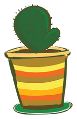 Image showing Painting of a green cactus plant in a colorful pot vector color 