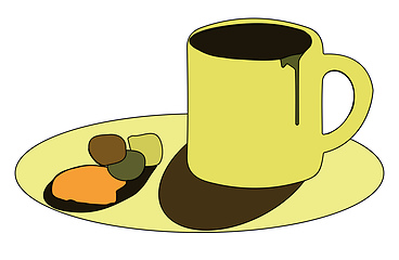 Image showing Clipart of yellow-colored coffee cup and saucer vector or color 