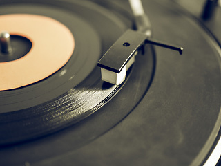 Image showing Vintage looking Vinyl record on turntable