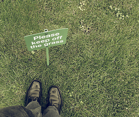 Image showing Vintage looking Keep off the grass