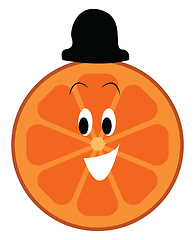 Image showing Happy faced orange slice with black hat vector illustration on a