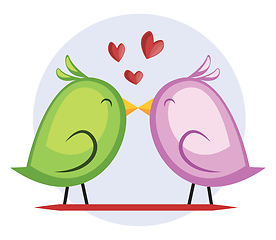 Image showing A green bird and a violet bird kissing vector illustrtation in l