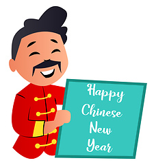 Image showing Cartoon chinese man celebrating new yearvector illustartion on w