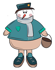 Image showing Snowman with basket in hand vector or color illustration