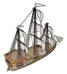 Image showing Simple vector illustration of an old sailing ship white backgoru