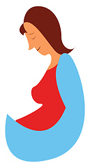 Image showing A happy face of a pregnant woman in her red dress vector color d