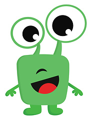 Image showing Smiling green monster with big eyes vector illustration on white