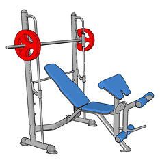 Image showing 3D vector illustration of a blue gym weight lifting achine on wh